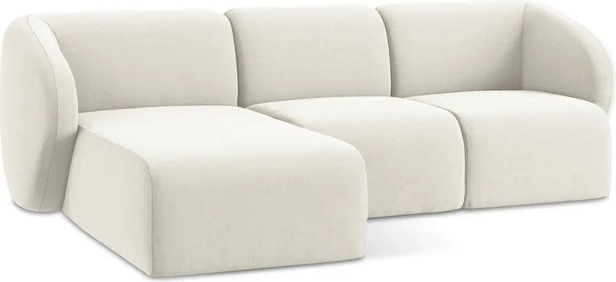 Bézs bársony sarokkanapé (bal oldali-heverő résszel) Lani – Makamii