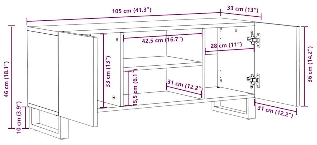 TV szekrény Fehér 160 x 30 x 30.5 cm tömör mangófa