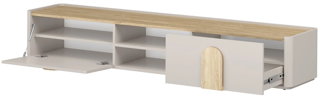 Amilio RTV szekrény 220 cm - kasmír / olajozott tölgy / világos tölgy fogantyú