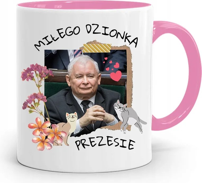 Rózsaszín Vicces Bögre Jaroslaw Kaczynski fényképes nyomattal