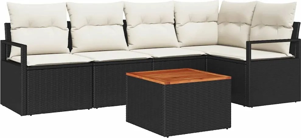 vidaXL Kerti Kanapé Szett párnával 6 pcs Fekete polirattan