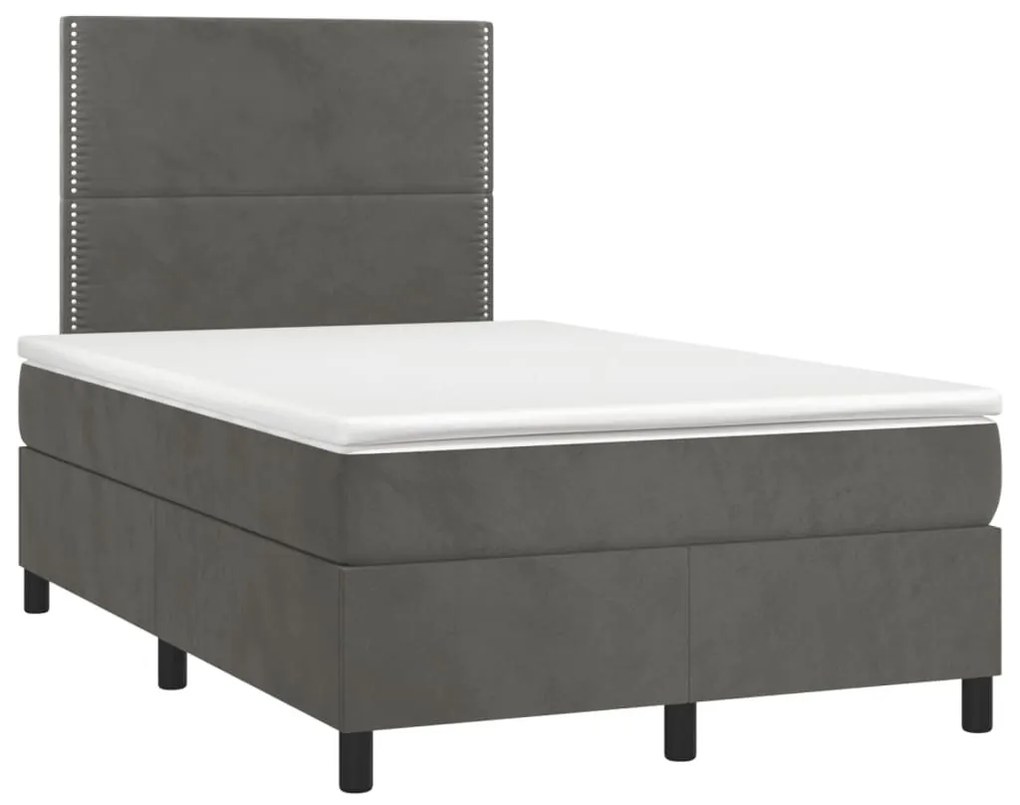 sötétszürke bársony rugós és LED-es ágy matraccal 120x190 cm
