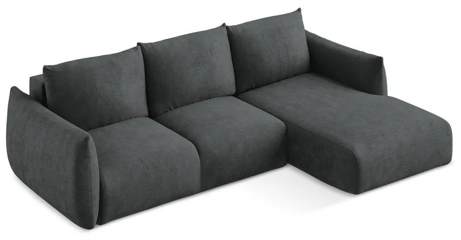 Sötétszürke zsenília kinyitható sarokkanapé (jobb oldali-heverő résszel) Leila – Makamii