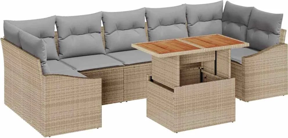 vidaXL Kerti Kanapé Szett párnával 8 pcs Beige és Világosszürke