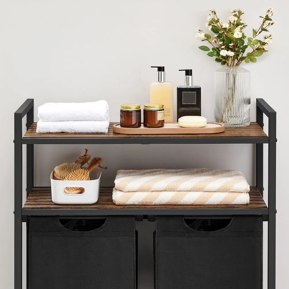 BERGEN ruháskosár 2 polccal, 2x46l, fekete/barna Vasagle