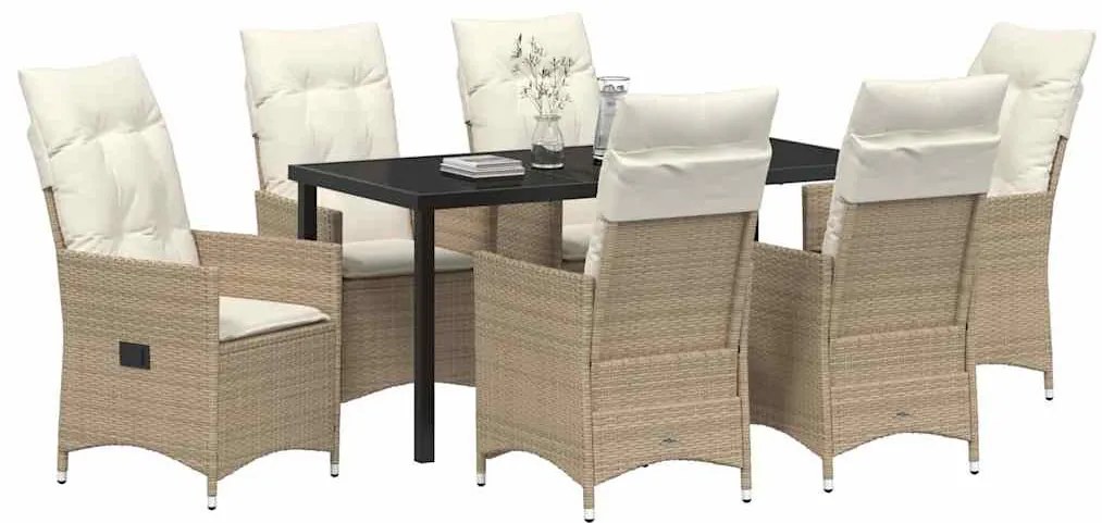 Kert étkező szett párnával 7 pcs Bézs Poli rattan