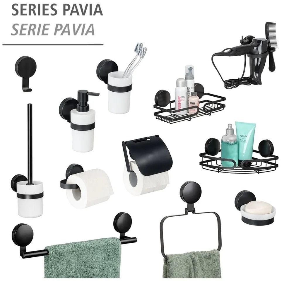 Static-Loc® Pavia fekete fali fürdőszobai sarokpolc, szélesség 27 cm - Wenko