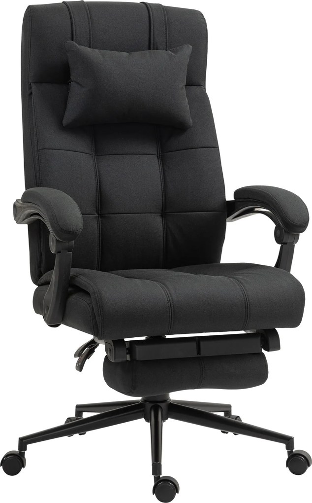 Vinsetto Ergonomikus Irodai Szék Dönthető Funkcióval, Fejtámlával, Karfával, Magasságban Állítható Forgószék Lábpihenővel Fekete Vászon Hatással | Aos
