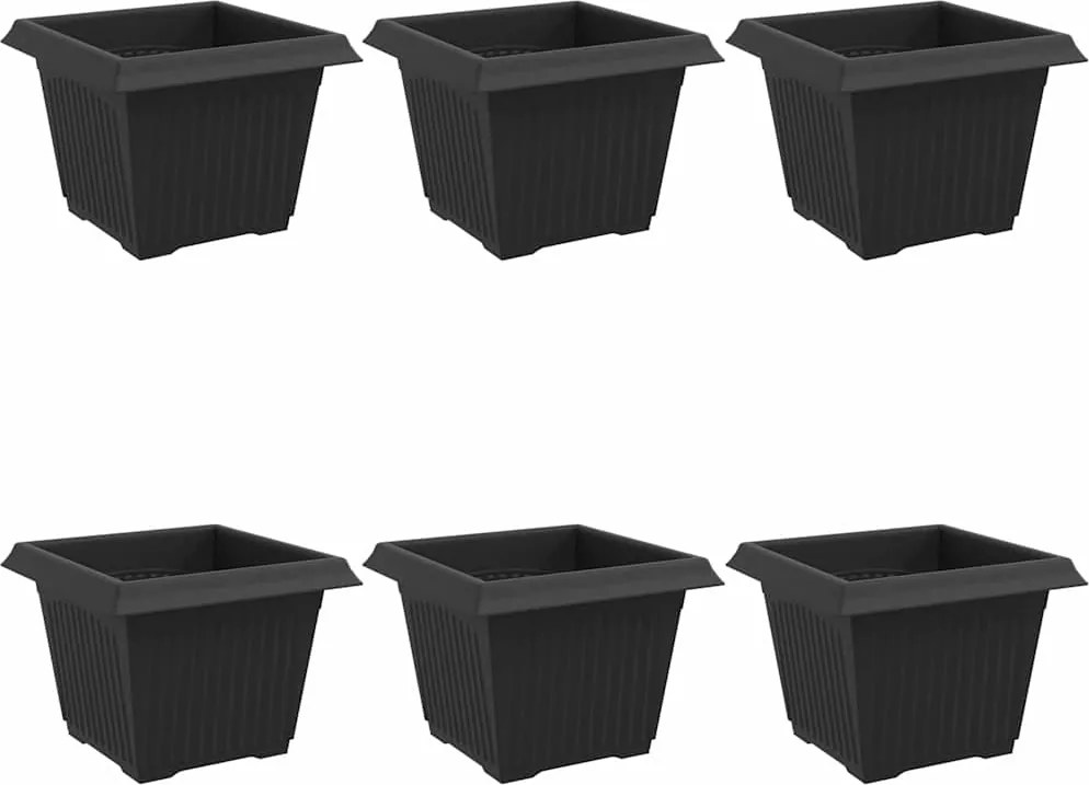 vidaXL Négyzet Virágcserép 6 pcs Fekete 23 x 23 x 17,5 cm Műanyag