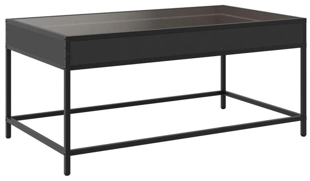 fekete végtelen hatású LED-es dohányzóasztal 90 x 50 x 41 cm
