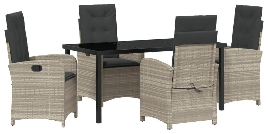 5 darabos kerti étkező készlet párnákkal világosszürke poly rattan