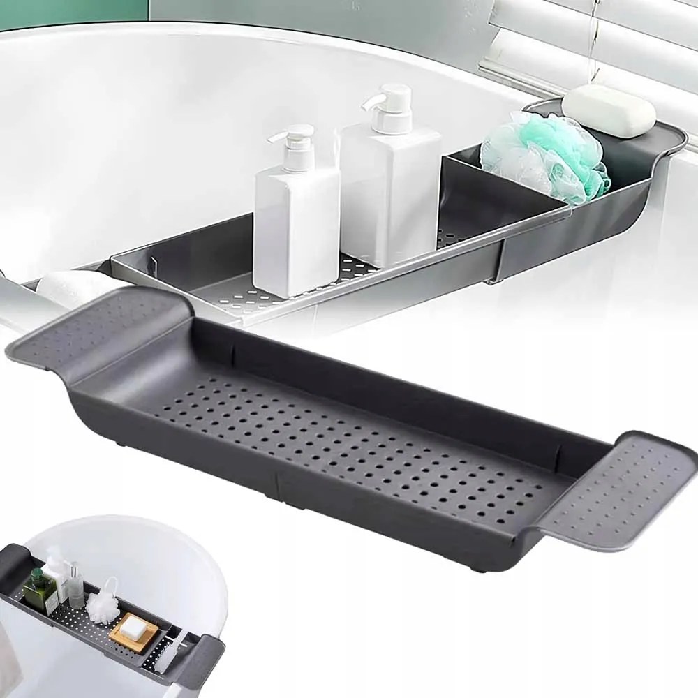 Fürdőszobai Kádtartó Polc, Állítható, Fekete