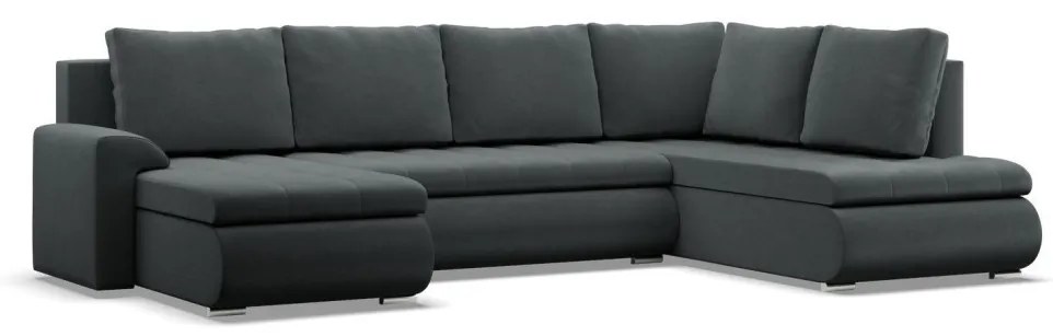 Tokio U sarokkanapé, 3 ágyneműtartóval, bársony, jobboldali, szürke