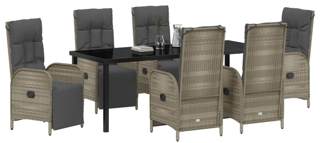 7 Darabos Kerti Étkező Szett Párnákkal Szürke Poly Rattan