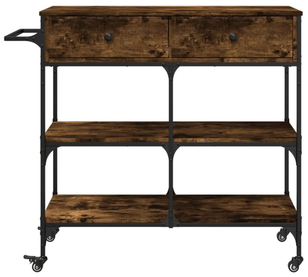 füstös tölgy színű szerelt fa zsúrkocsi 105 x 42 x 95 cm