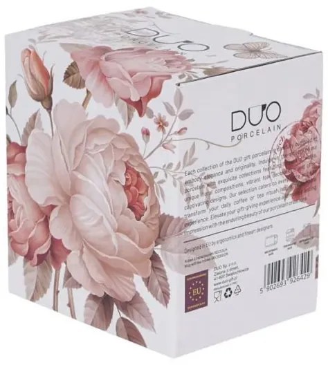 Rózsás porcelán bögre fém szűrővel és tetővel - 350 ml SECESJA díszdobozos