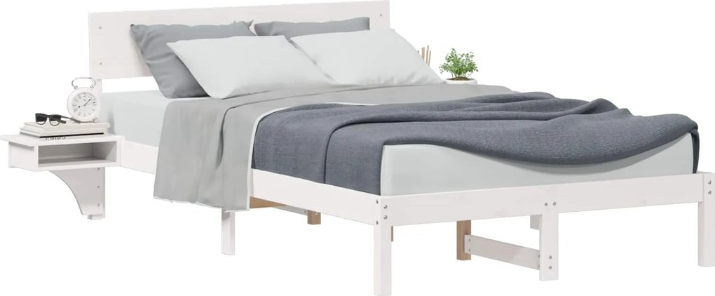 vidaXL Ágykeret fejtámlával Fehér 140 x 190 cm Tömör fenyőfa
