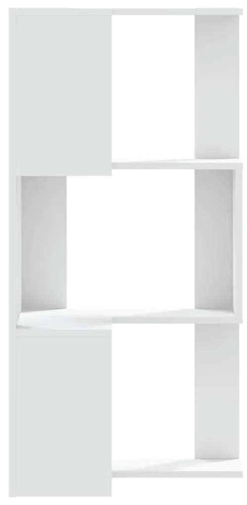 3 szintes fehér szerelt fa sarok könyvespolc 50 x 50 x 102 cm