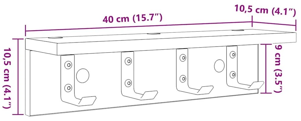 Fali Kabáthorog Füstölt tölgy 40 x 10.5 x 10.5 cm Faanyag