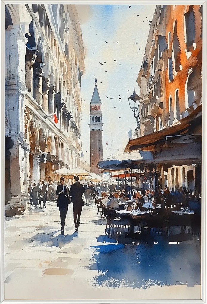 Poszter Keret Alumínium Tájkép Város Olaszország Velence Utca Kávézó 40x60
