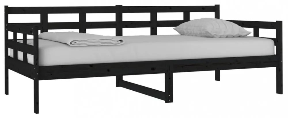 fekete tömör fenyőfa kanapéágy 90 x 190 cm