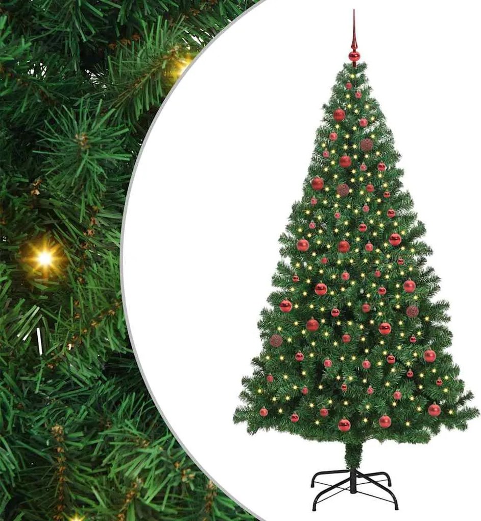 vidaXL Mű karácsonyfa 300 LED-del Zöld 210 cm PVC és Acél és Műanyag