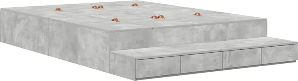 vidaXL Ágykeret tárolóval fiókkal Beton Szürke 160 cm Faanyag