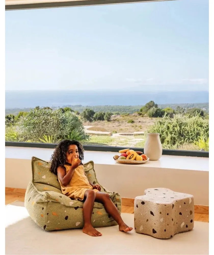 Zöld buklé-zsenília gyerek babzsákfotel Terrazzo Chair – Wigiwama