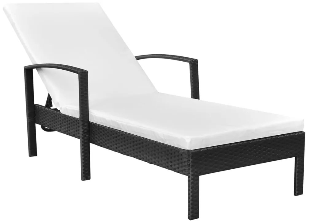 vidaXL fekete polyrattan napozóágy párnával
