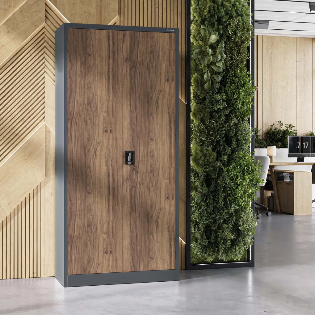 Fém iratszekrény JAN H, 900 x 1950 x 400 mm, Eco Design: antracit/ dió