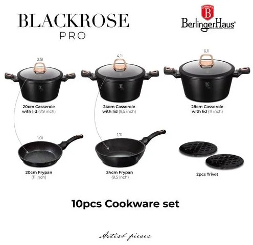 BerlingerHaus 10 részes edénykészlet Black Rose Collection BH/8168N