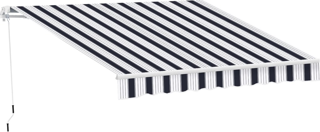 Outsunny Kihúzható Napernyő 2.5x2m Manuális Kurblival, Kültéri Árnyékoló Alumínium és Poliészter Anyagból, 280 g/m², UV50+, Kék és Fehér | Aosom