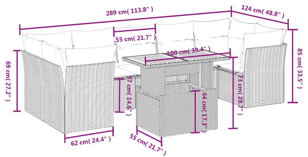 8 részes bézs polyrattan kerti ülőgarnitúra párnával