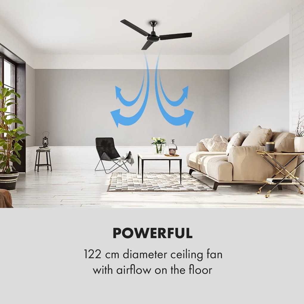 Spin Doctor, fekete, 55W, mennyezeti ventilátor, 122cm, 3 kar, rozsdamentes acél