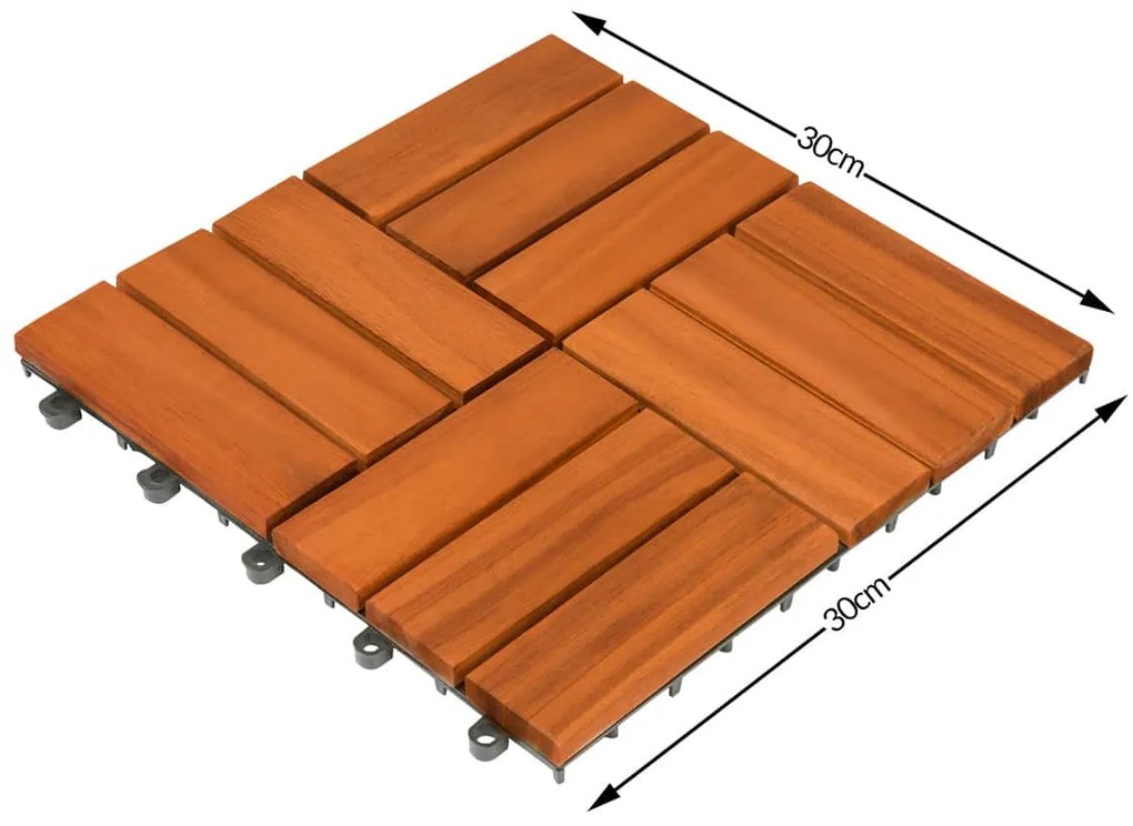 Casaria® Akácfa mozaik fa járólapok - 11 darabos készlet, 30x30 cm