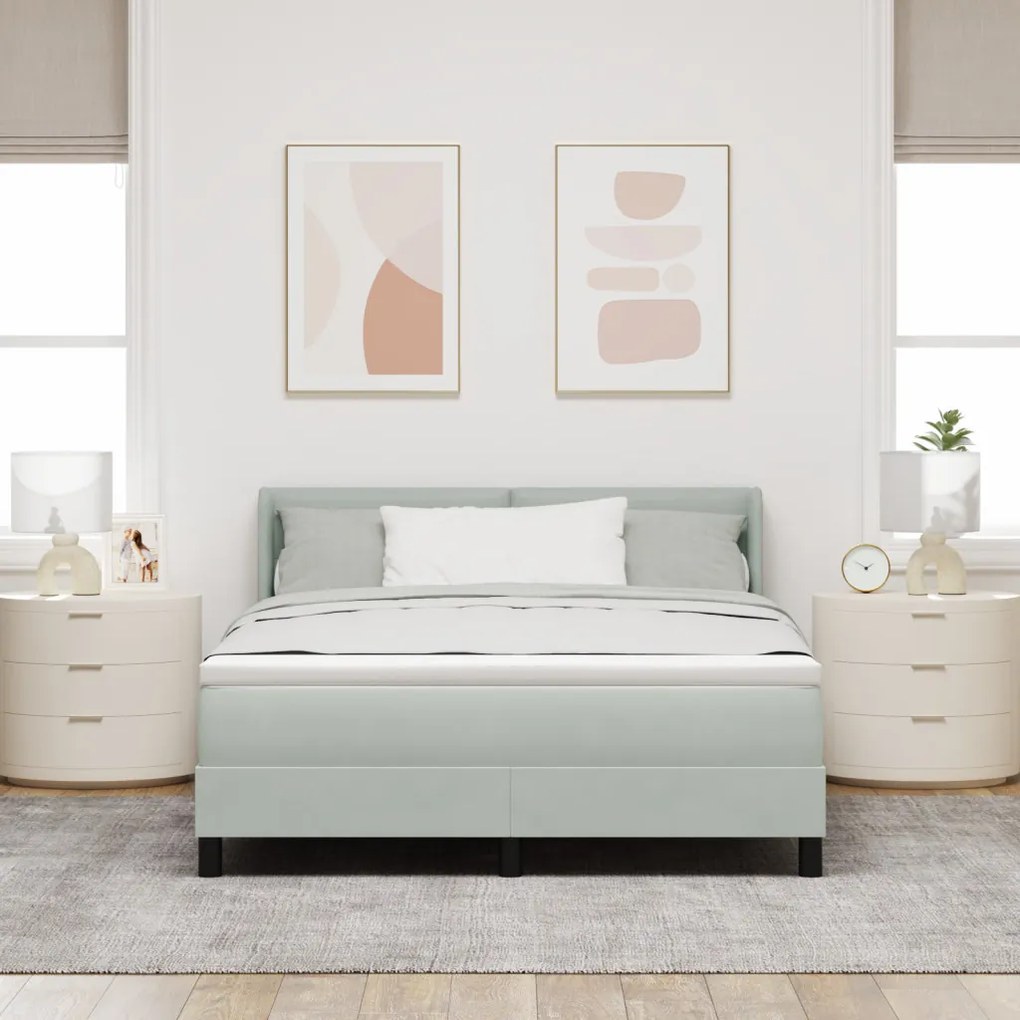 Boxspring Ágy Matrac Kép világosszürke 160x200 cm Bársony