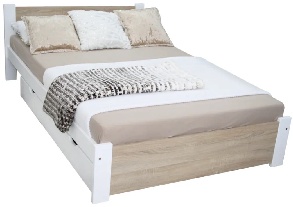 LAPIS egyszemélyes ágy + rács + matrac INGYENES - sonoma/fehér / 100x200 / NEM