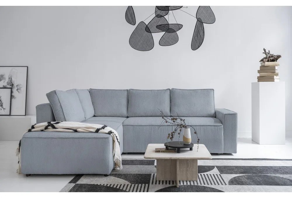 Világosszürke kordbársony kinyitható sarokkanapé (bal oldali) Brave Dave – Miuform