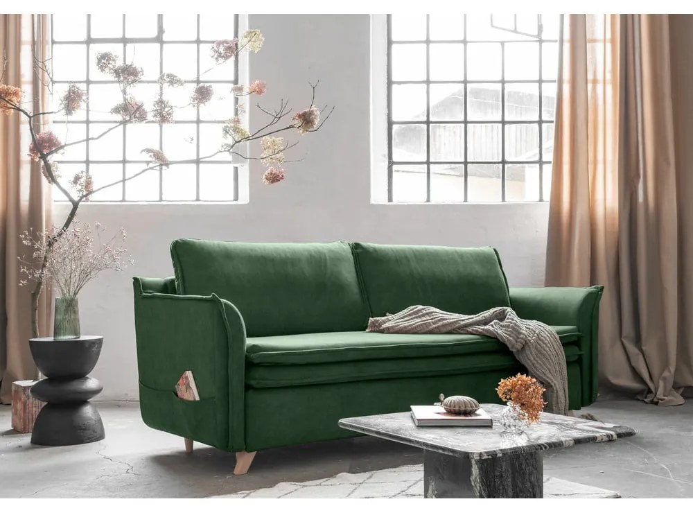 Zöld bársony kinyitható kanapé 225 cm Charming Charlie – Miuform