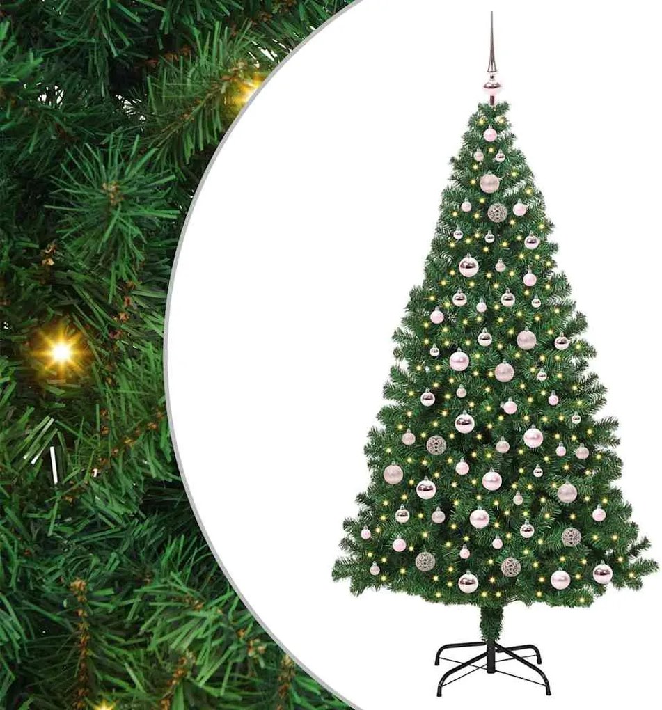 vidaXL Mű karácsonyfa 300 LED-del Zöld 210 cm PVC és Acél és Műanyag