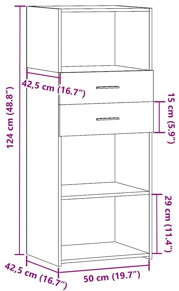 betonszürke szerelt fa magasszekrény 50 x 42,5 x 124 cm