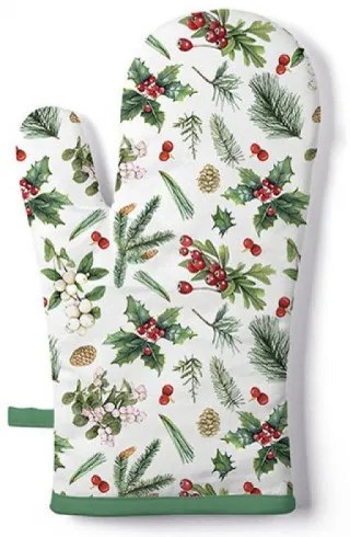 Winter greenery white edényfogó kesztyű 18x30cm, 100% pamut