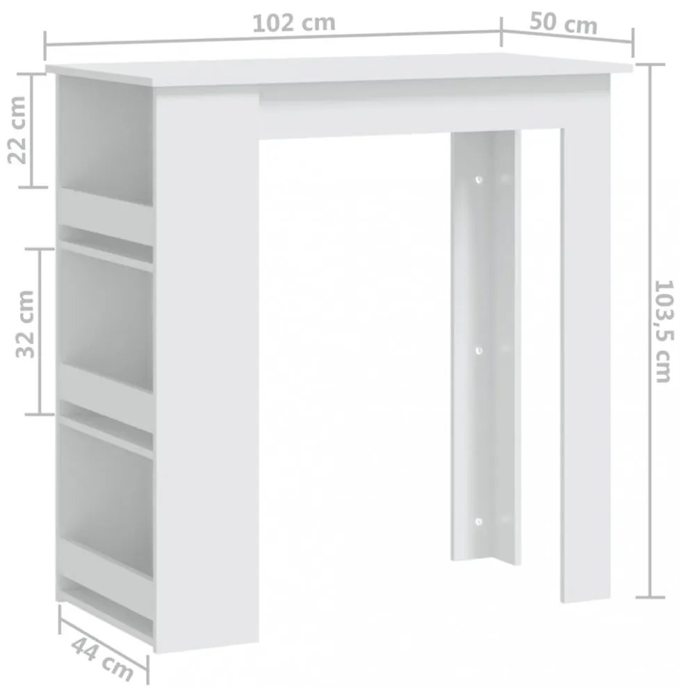 fehér szerelt fa bárasztal tárolórekesszel 102 x 50 x 103,5 cm