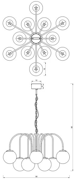 Csillár láncon CAMBRIDGE 12xE14/60W/230V fekete/sárgaréz