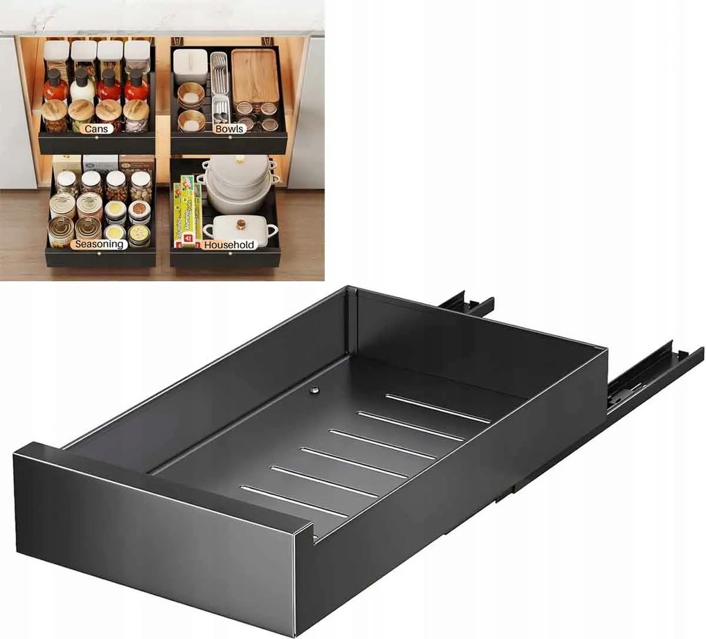 Kosár Kihúzható fiók konyhai rendszerező szekrényhez, fekete