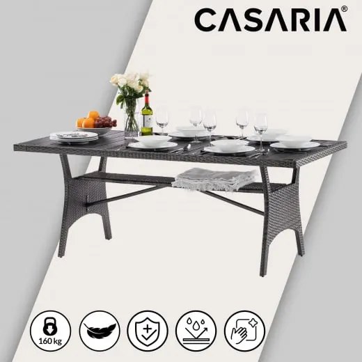 Casaria® Rattan asztal Takeo 190x90x75cm - szürke