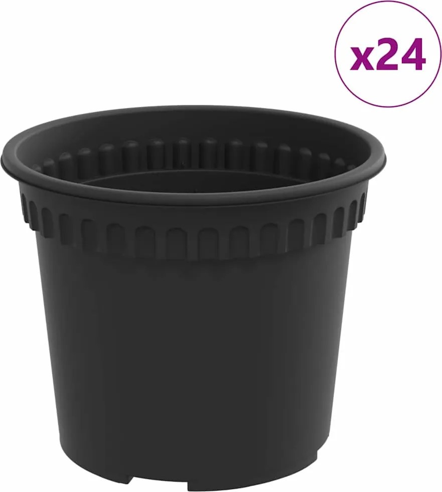 vidaXL Kerek Virágcserép 24 pcs Fekete Ø 12,5 x 10 cm Műanyag