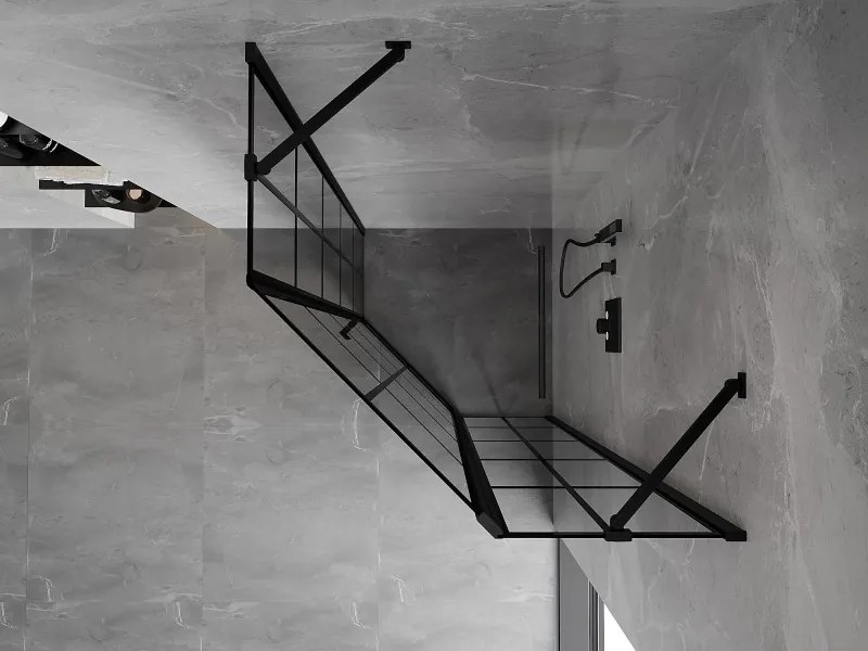 Mexen Mist, ötszögletű zuhanykabin, jobb oldali 90 x 90 cm, átlátszó üveg-fekete rács, 8A8-090-090-70-77-P