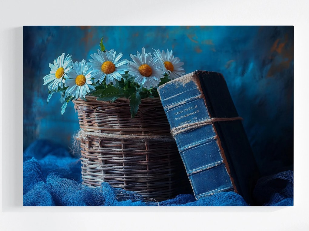 Vászonkép Canvas Könyv Bölcsesség Tudás Virágok Margaréta Kosár 120x80