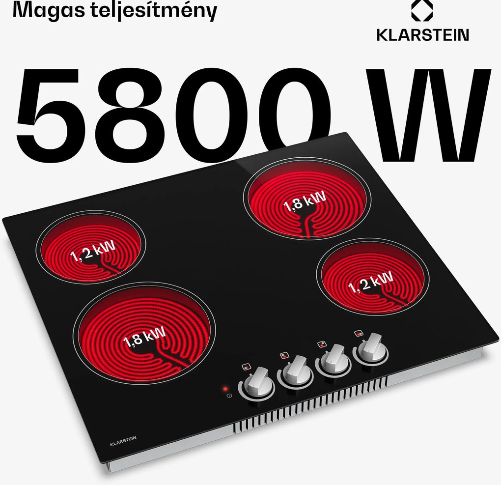 Klarstein EasyCook üvegkerámia főzőlap | 4 főzőzóna | 6000 W | 11 teljesítményfokozat | 60 cm